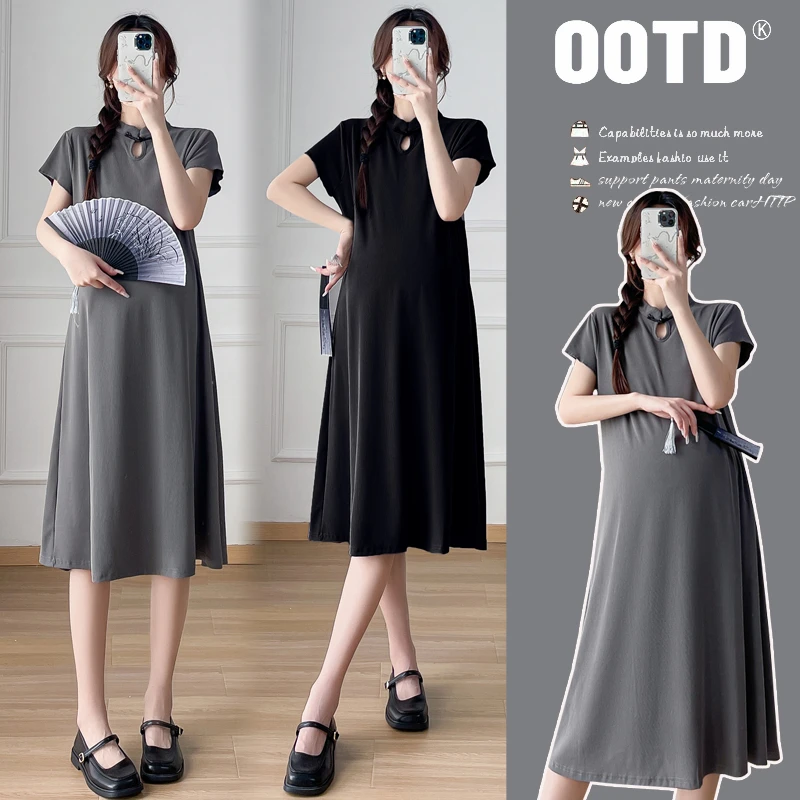2025夏季新款中国风中式宽松显瘦孕妇裙孕妇装中长款