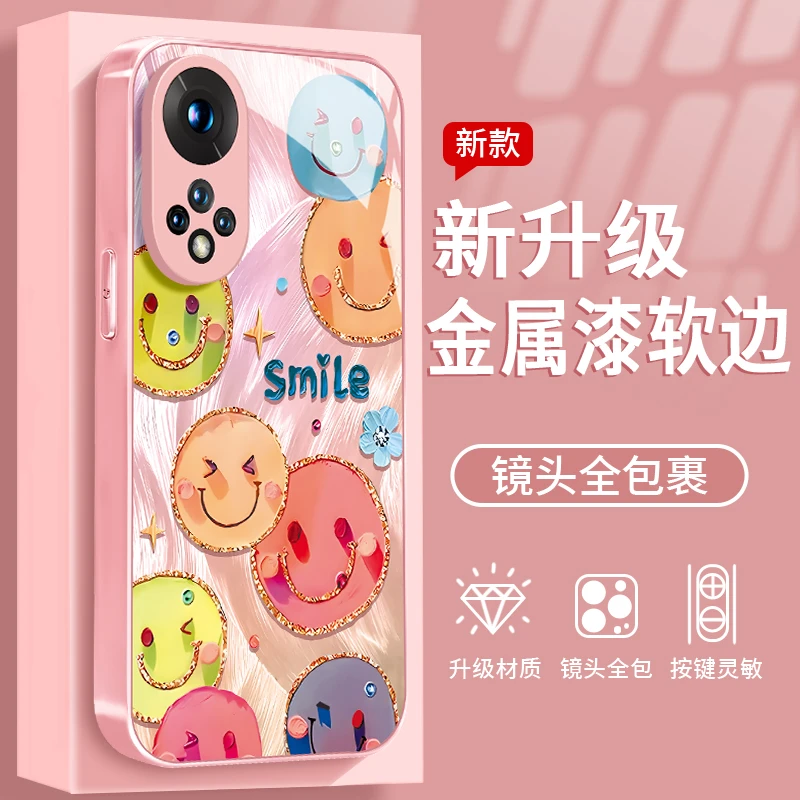 镀边笑脸适用于华为荣耀50Pro手机壳金属漆玻璃全包防摔女款ins