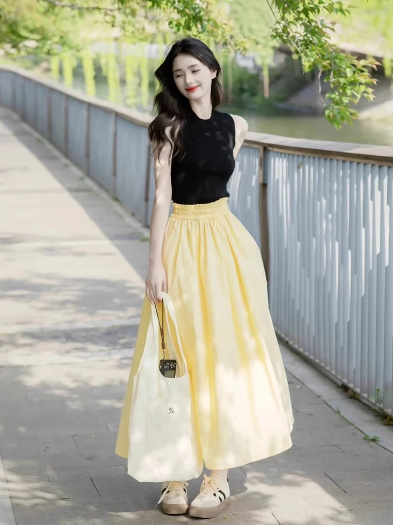 夏装女流行国庆旅游miu盐系穿搭配一整套上衣半身裙子两件套装女