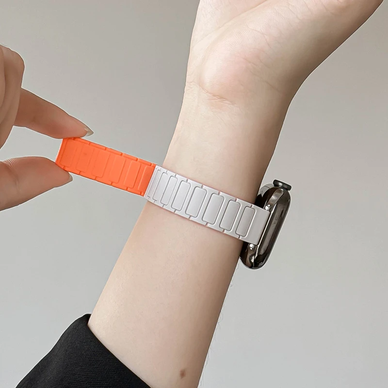 适用苹果S10手表applewatchS8表带S9细款三株硅胶磁吸SE运动7新款