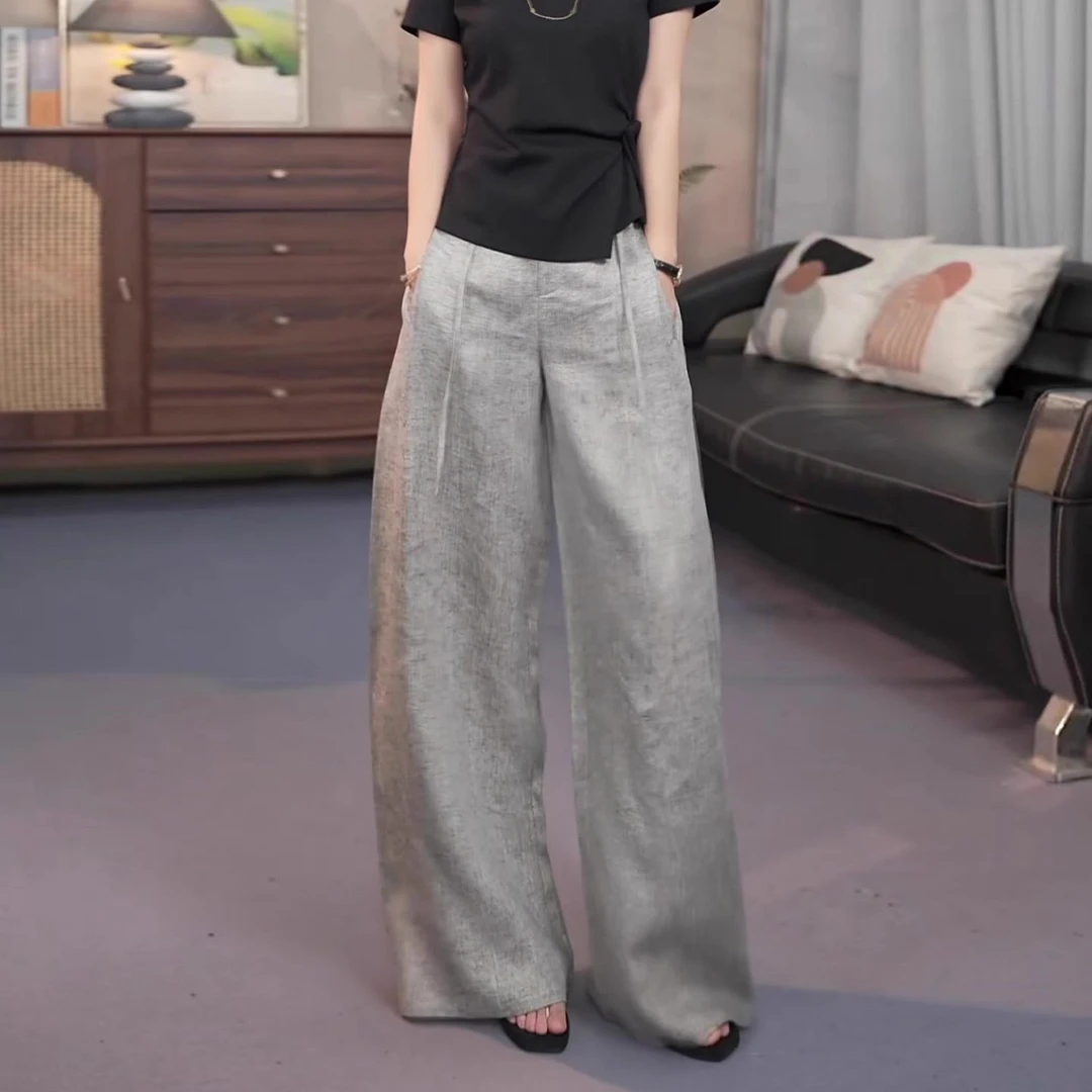 灰色阔腿裤女2025秋季新款高腰显瘦宽松直筒百搭休闲拖地裤子