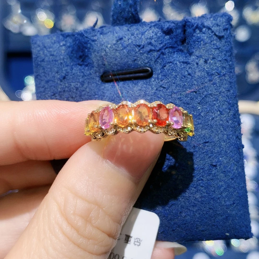 【闪购商品】戒指彩色蓝宝石18K金镶嵌排戒