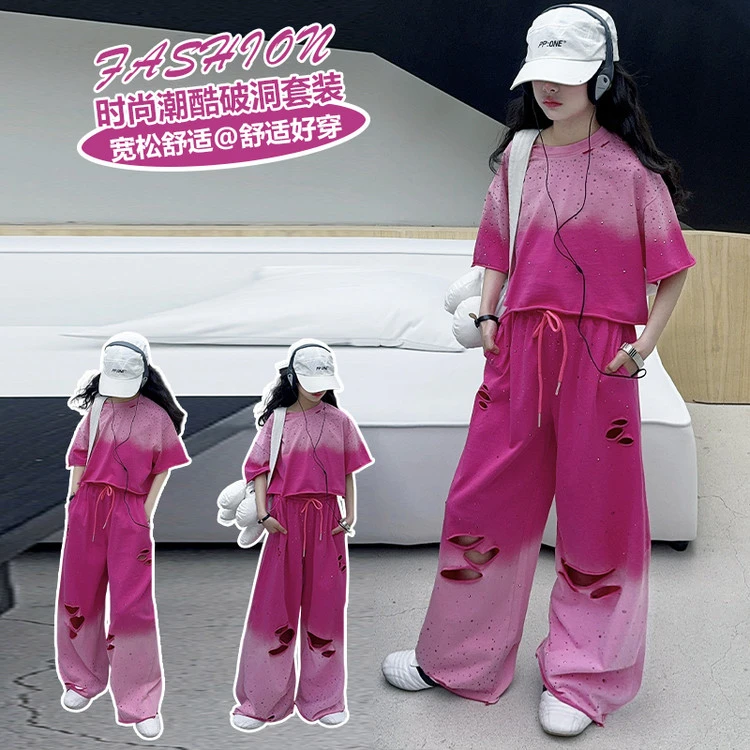 套装个性夏季纯色女童中大童