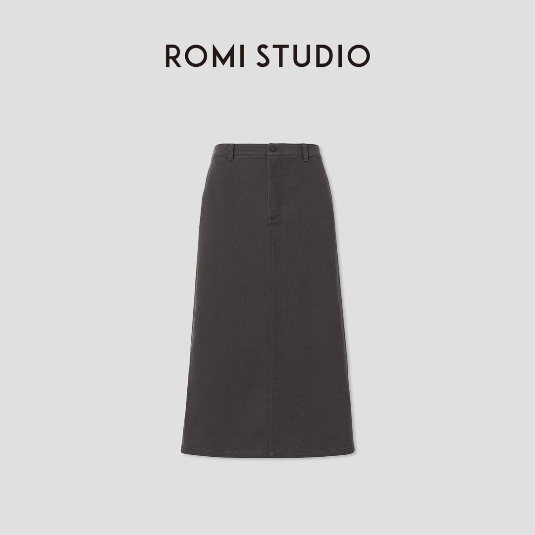 ROMI STUDIO“都市休闲”斜纹棉水洗后开叉百搭廓形半裙RW24AXM0046