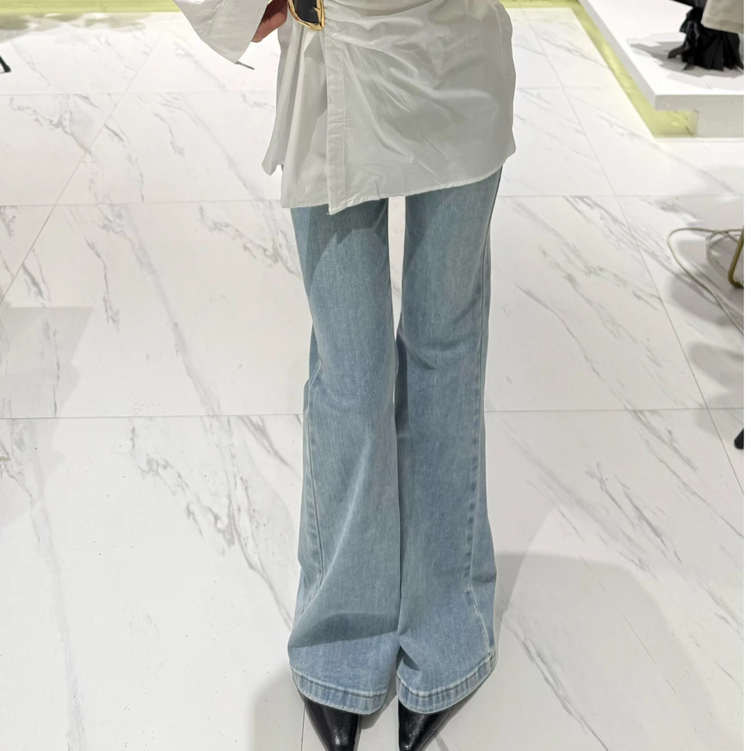 显瘦时尚百搭微喇女小个子蓝色宽松春季牛仔裤