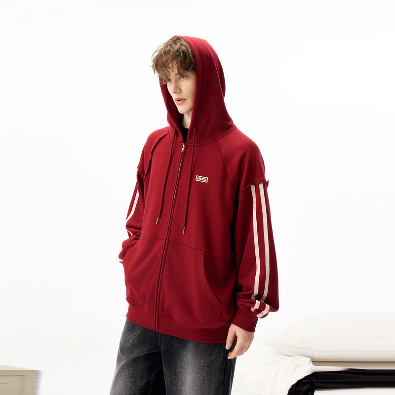 【INXX】潮牌渐变印花连帽卫衣分割毛边外套男女同款XRF1100544