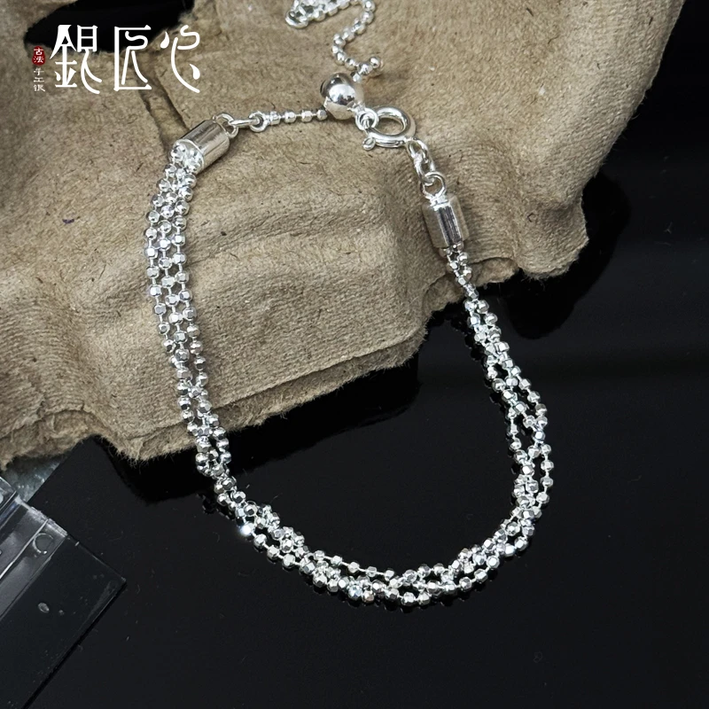 925银手链 【银匠心】韩版纯银三层缠绕光珠手链设计ins风纯银手链