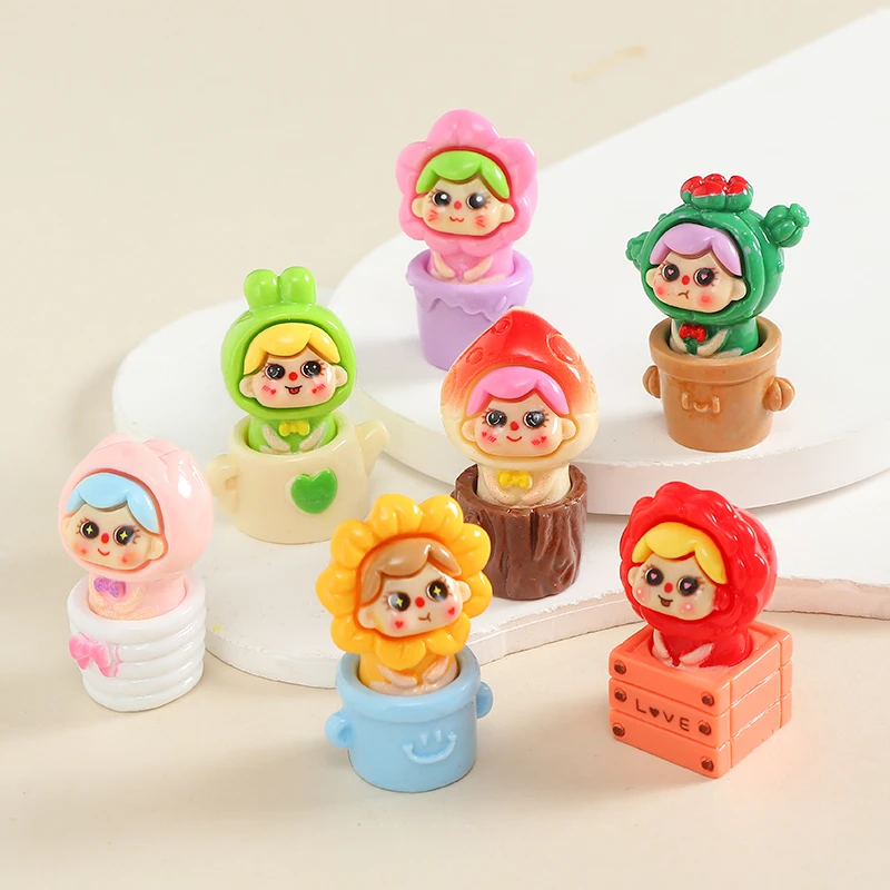 卡通花朵盆栽女孩树脂萌粒配件潮玩手工挂件礼品车载桌面小摆件