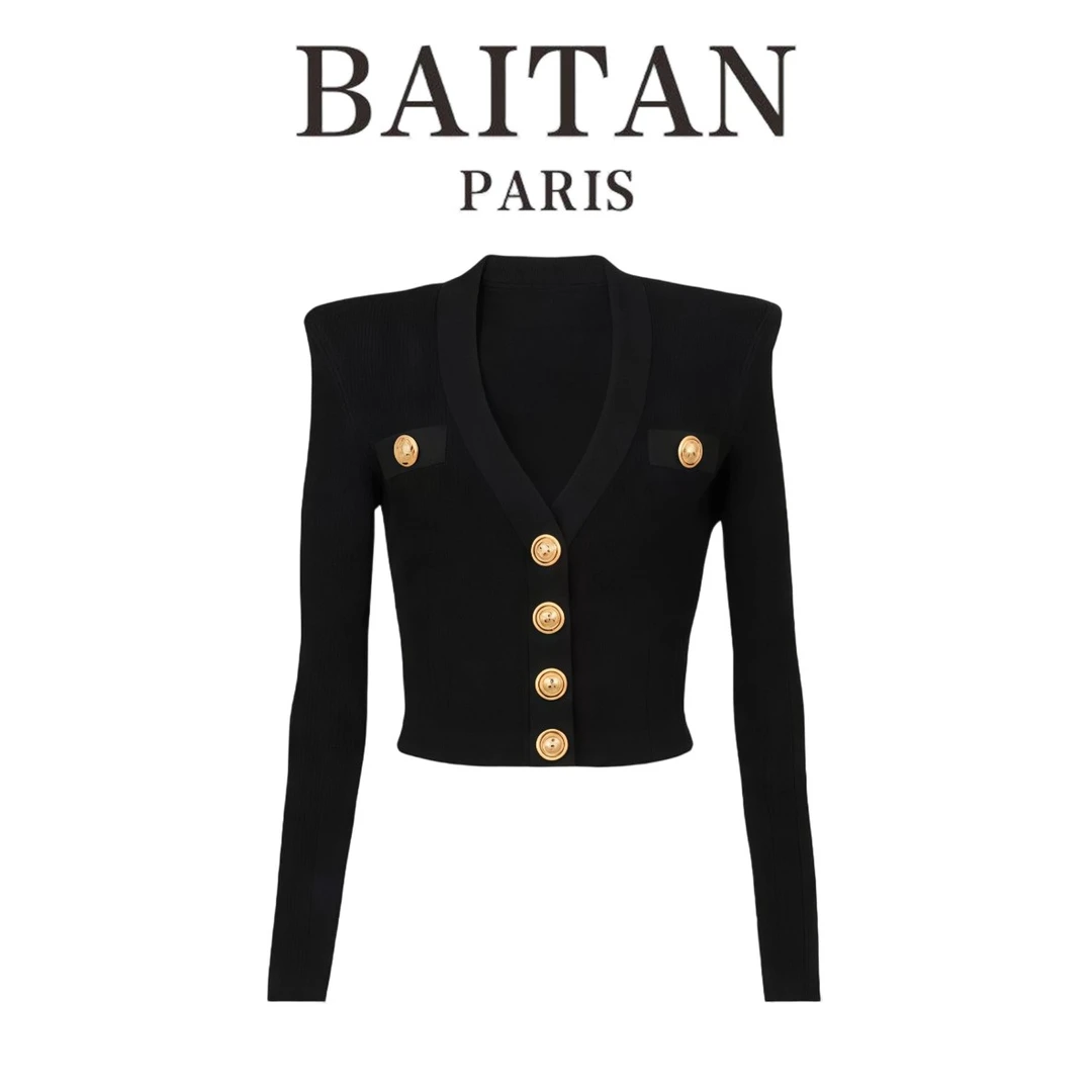 【BAITAN】巴小曼黑金系列气质百搭显瘦高级感小香风针织开衫秋冬