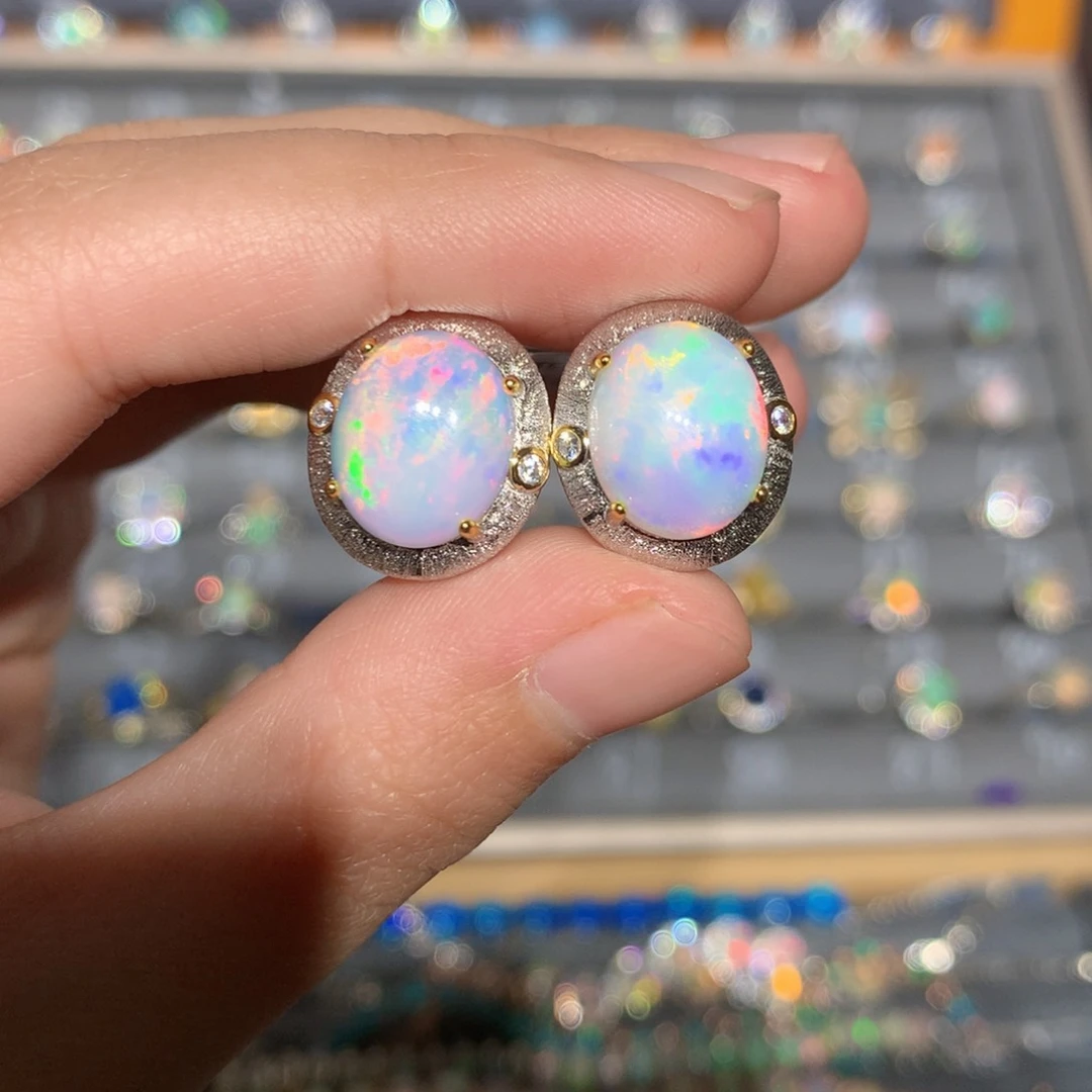 银S925镶嵌欧泊欧泊耳饰y