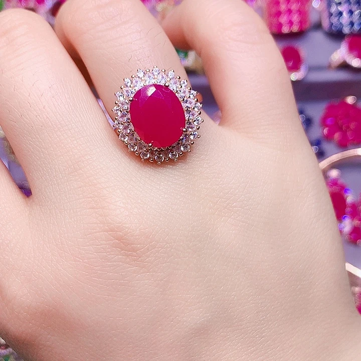 戒指银S925镶嵌红宝石