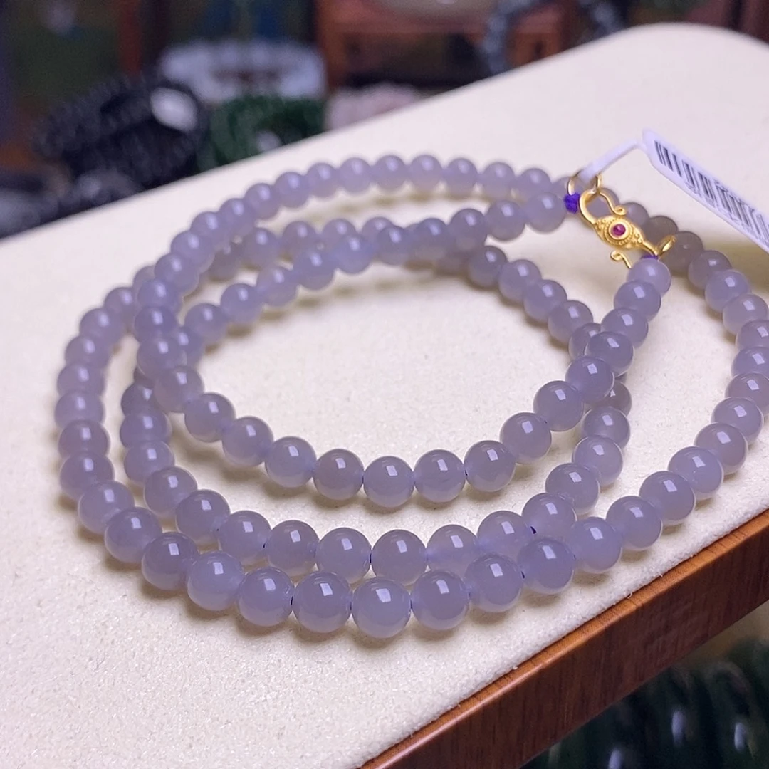 和田玉未镶嵌颈饰浓烟紫老料约5.5mm108佛珠