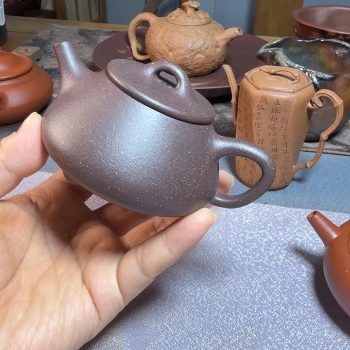 茶壶紫砂平盖石瓢壶天青泥130cc