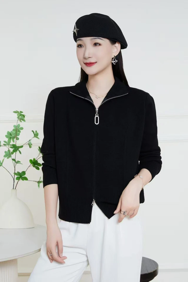 702冬季拉链开衫毛衣针织衫立领百搭短外套长度57