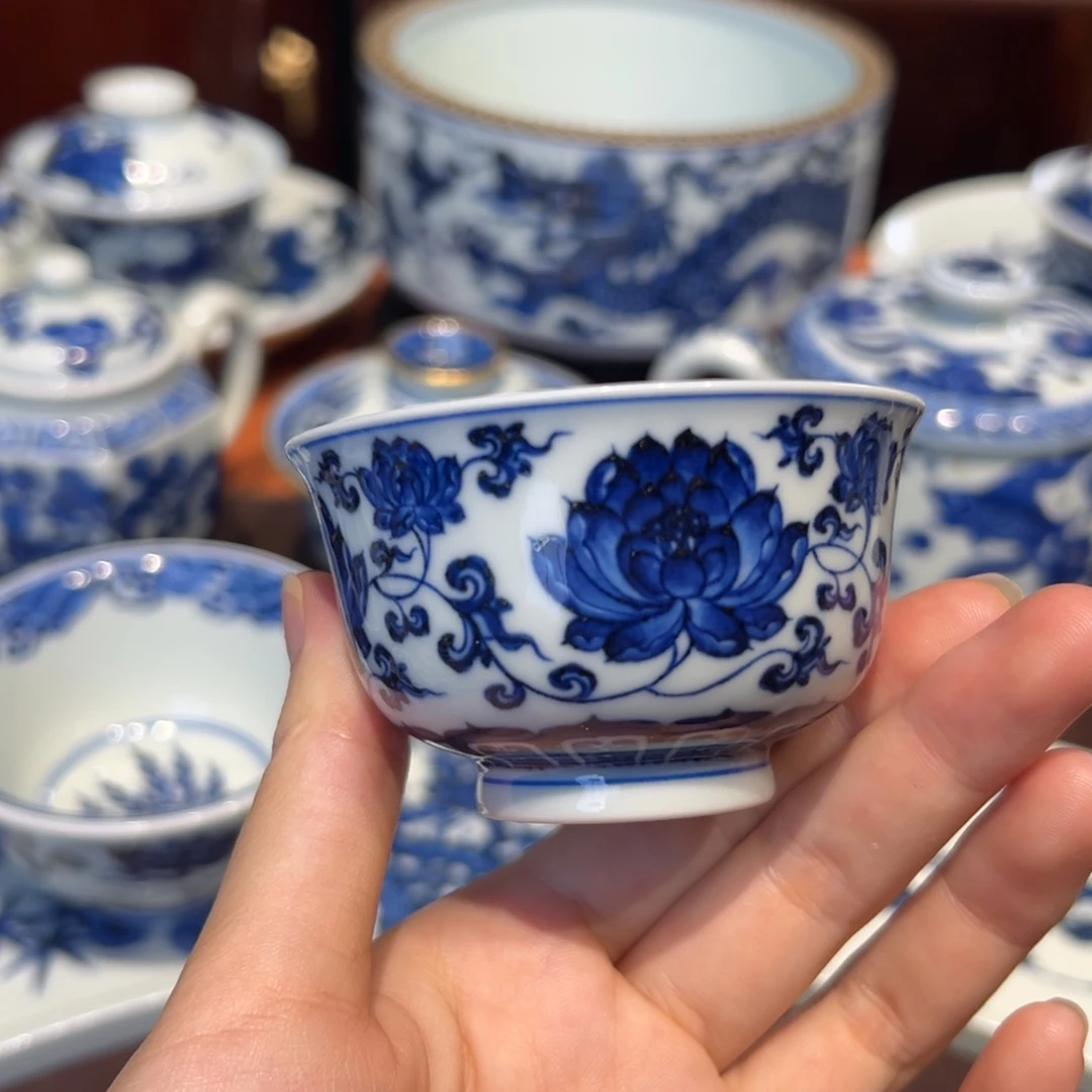 青花雯华堂手绘杯杯