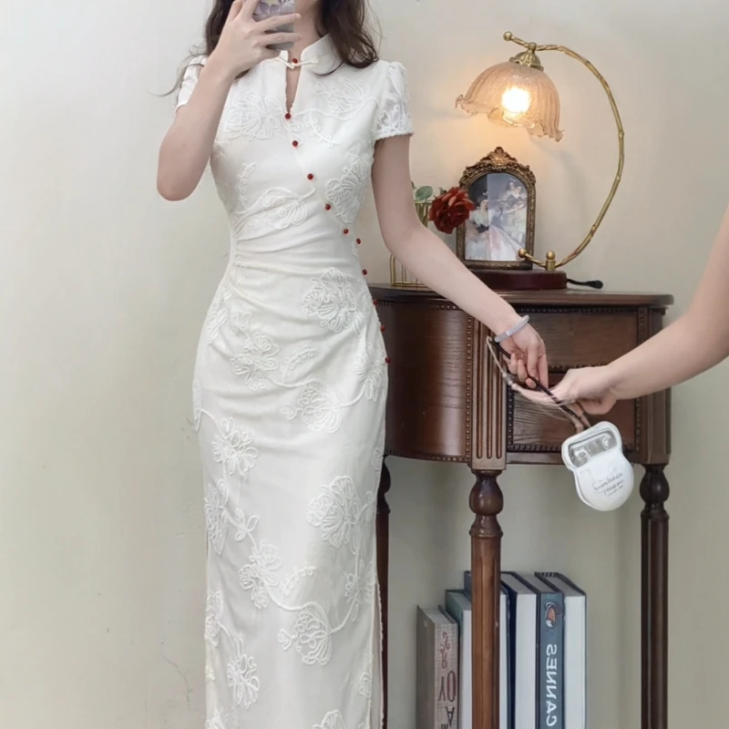 予溪自制【云霄】国风新中式杏绣花红扣裙气质高级感旗袍