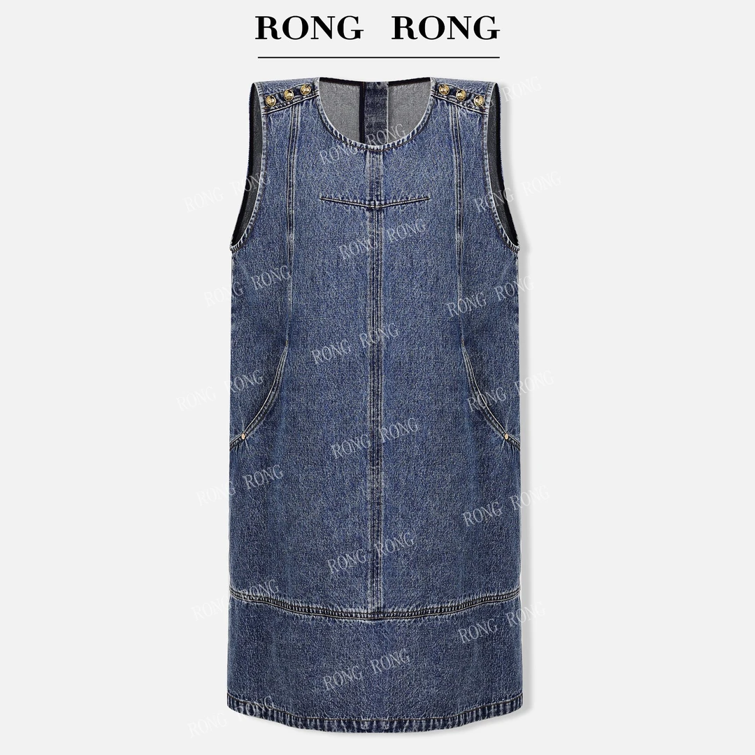 溶溶T【暮夏星蓝】RONGRONG 设计感叠穿牛仔马甲背心连衣裙F25C138W