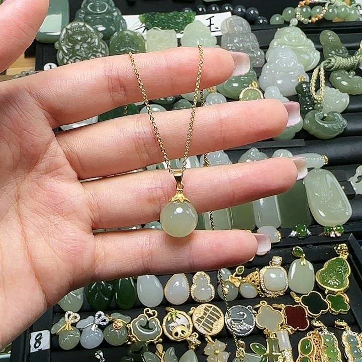 颈饰银S925镶嵌和田玉送链子送绳