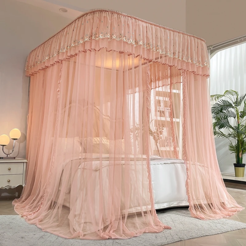 双导轨蚊帐三开门公主风铝合金加厚支架加密帐纱家用卧室1.8m床