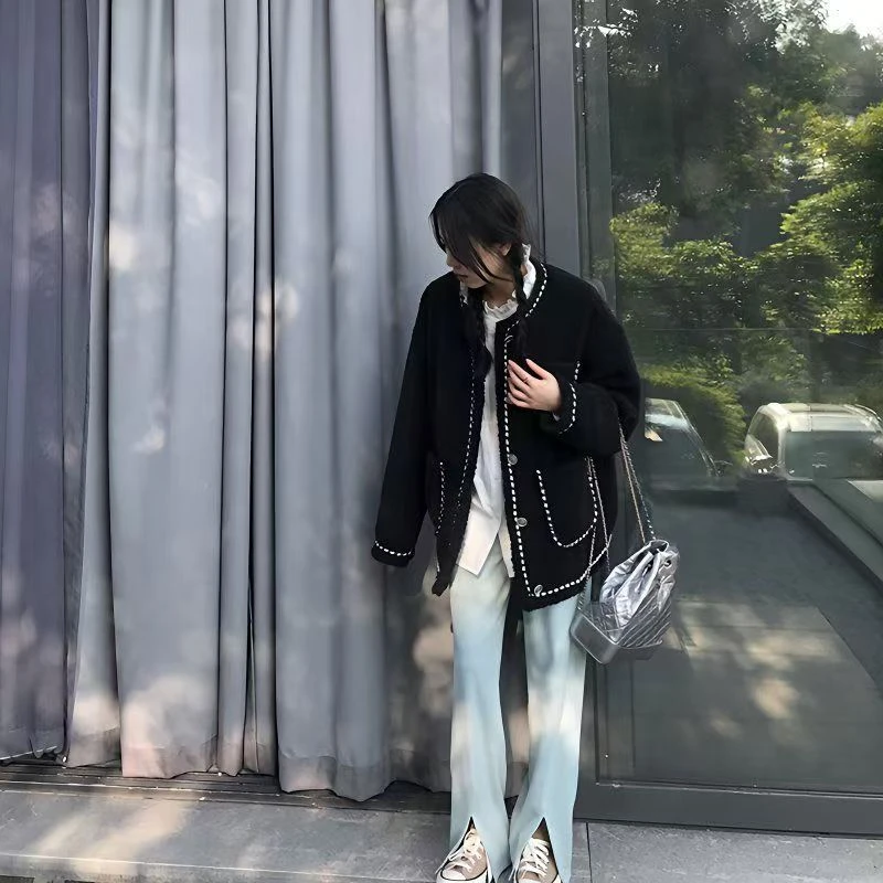 B2033高级感仿羊羔毛外套女秋冬新款韩版皮毛一体外出新款外套