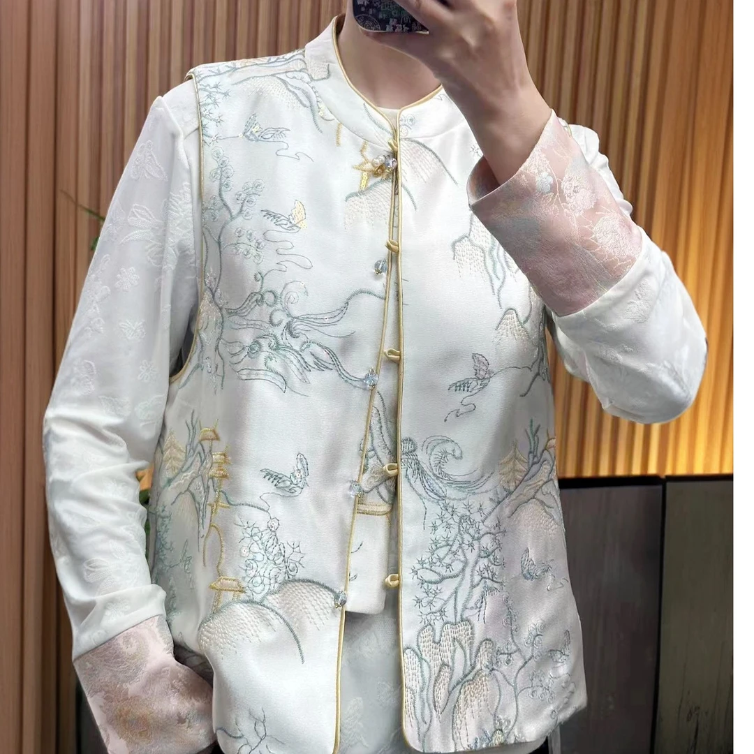 双面穿印花修身型透气四季通用春季时尚复古马夹上衣提花女装网红