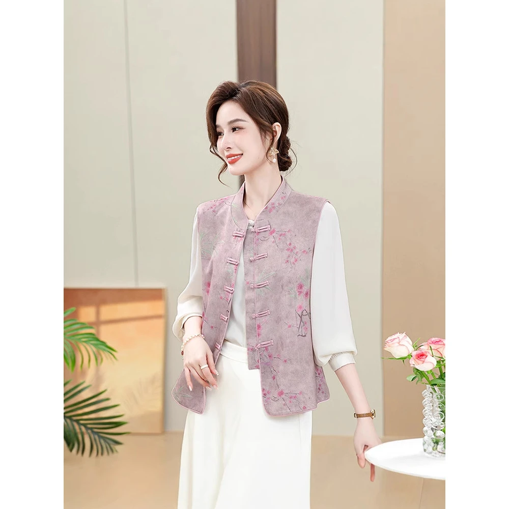 古典美温柔提花花朵改良唐装马夹新中式国风马甲背心盘扣