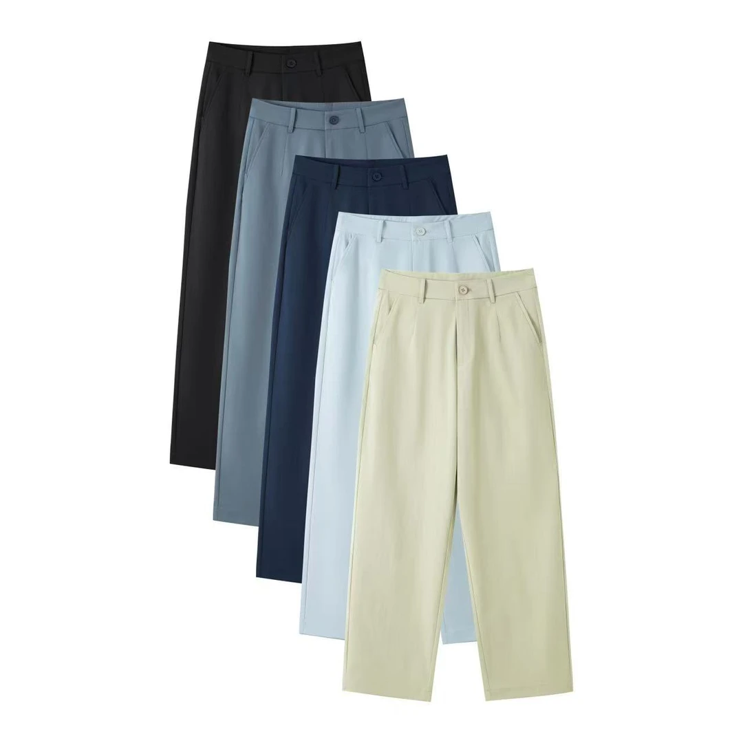 夏季新品妍茹定制女极简风显瘦高腰夏款直筒九分裤抗部免熨烫8888