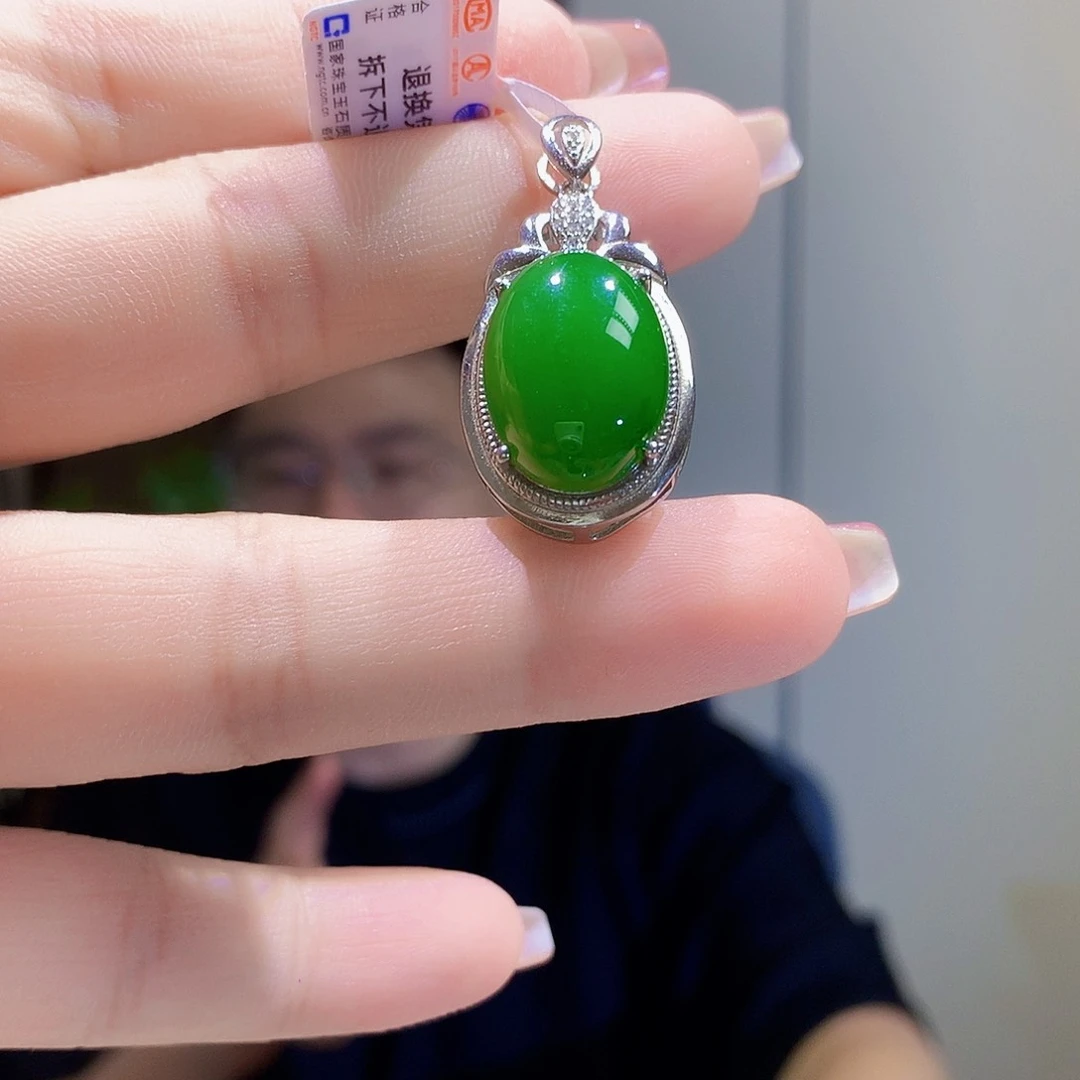 和田玉（碧玉）银S925镀金镶嵌颈饰