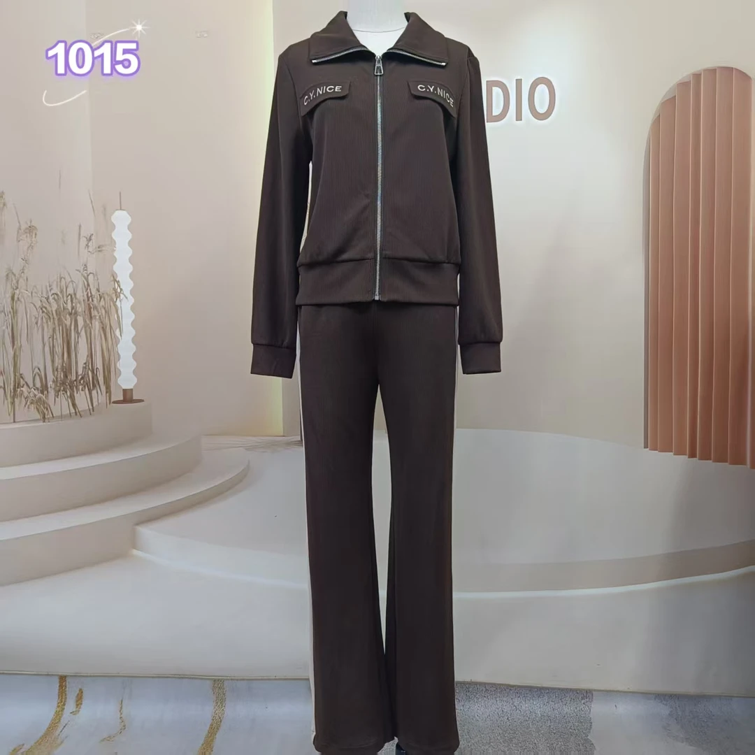 宽松1015型运动风口袋长裤中老年女装长袖开衫女士秋季