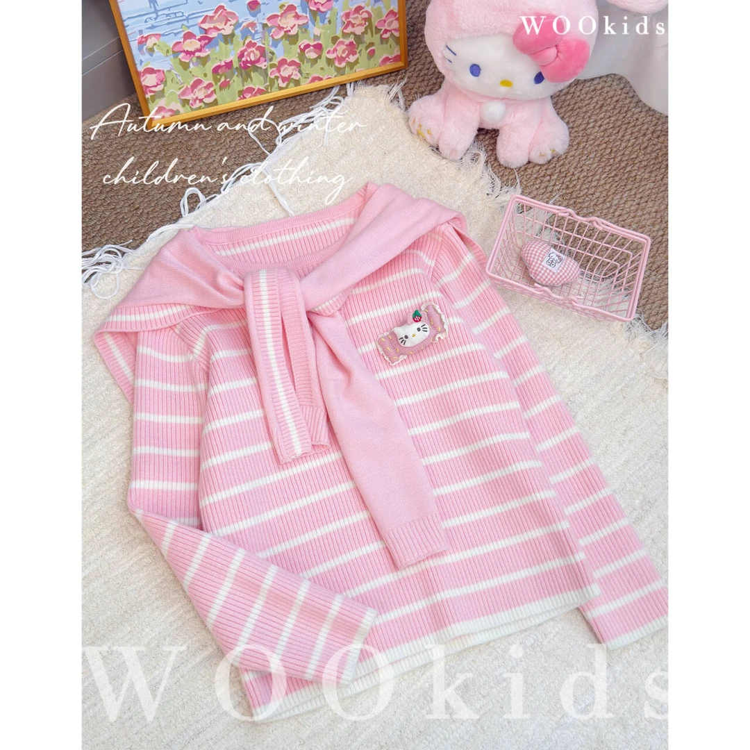 WOOkids8【粉红甜心】亲子兄妹童装针织海军领毛衣 W25080703