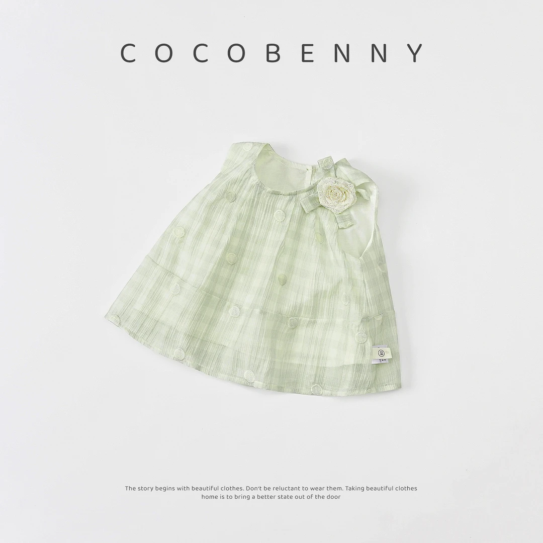 COCOBENNY女童夏装儿童夏季新款无袖娃娃衫小童格子上衣251152