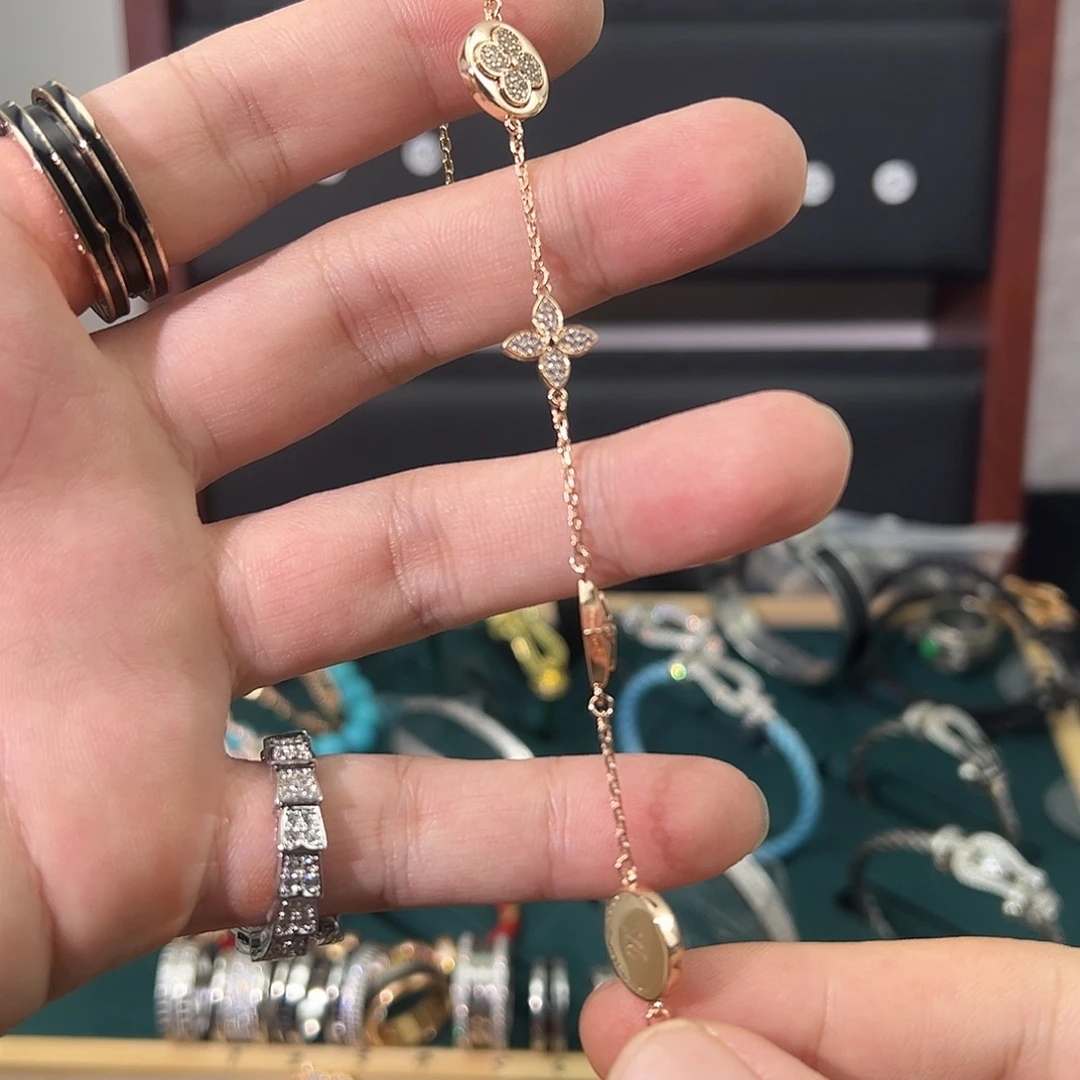 大理石非金属老驴满钻五花玫瑰金手链