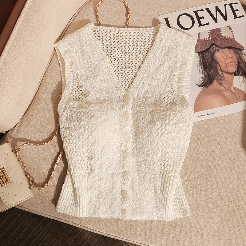 法式镂空外穿开衫夏季外搭透气高级感吊带无袖性感美背外穿上衣