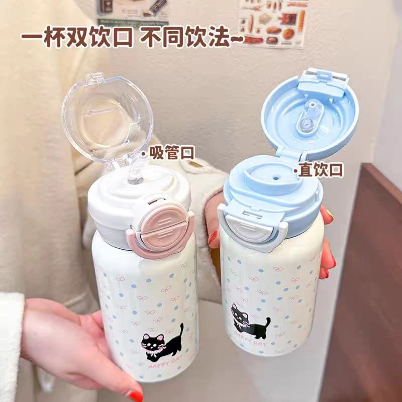 卡通小猫保温杯可爱ins颜值便携吸管杯外带高颜值保温杯女生水杯