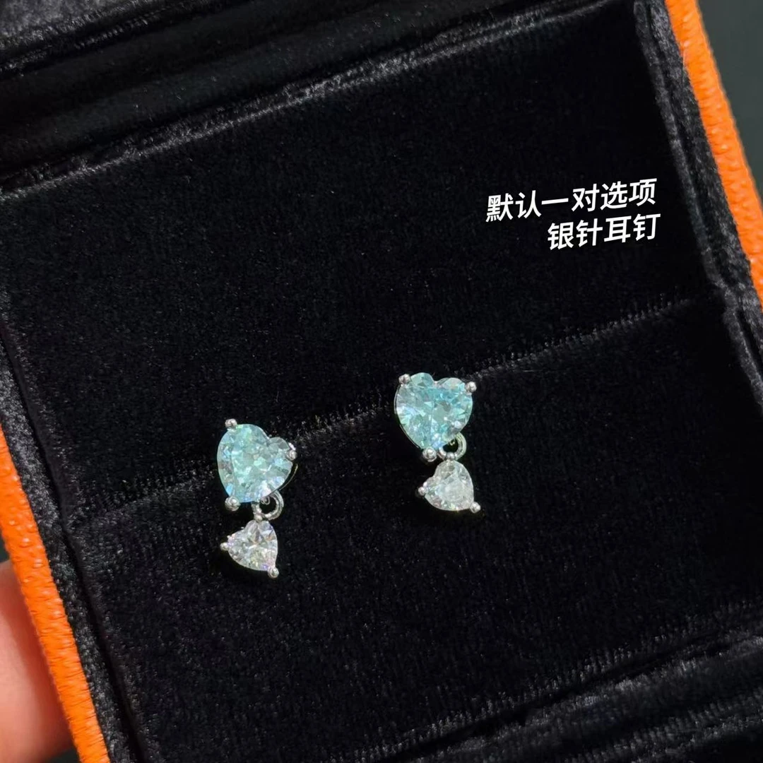 合金锆石耳饰 EH088蓝色爱心耳钉