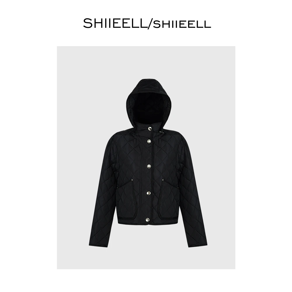 SHIIEELL菱格纹单排扣连帽羽绒服ZY269