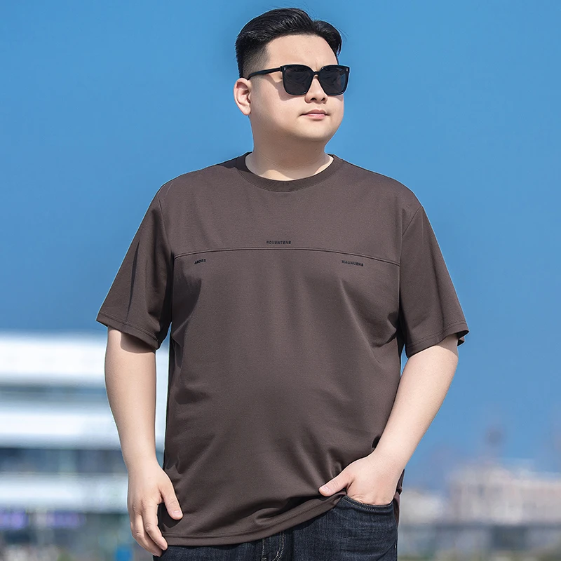 胖子夏季棉质短袖T恤衫加肥加大男休闲圆领上衣大码男装宽松半袖