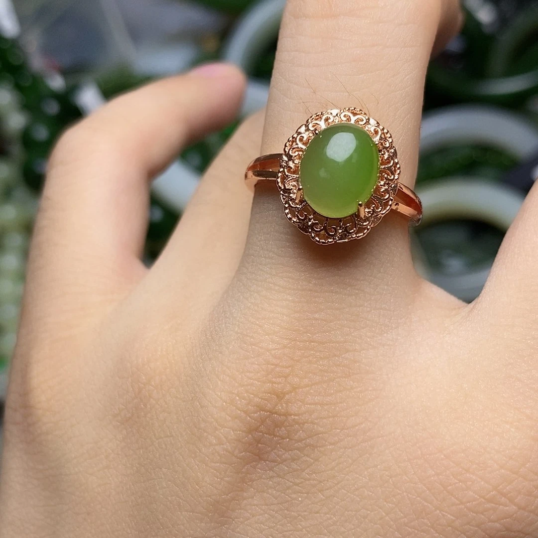 和田玉（碧玉）戒指钛钢