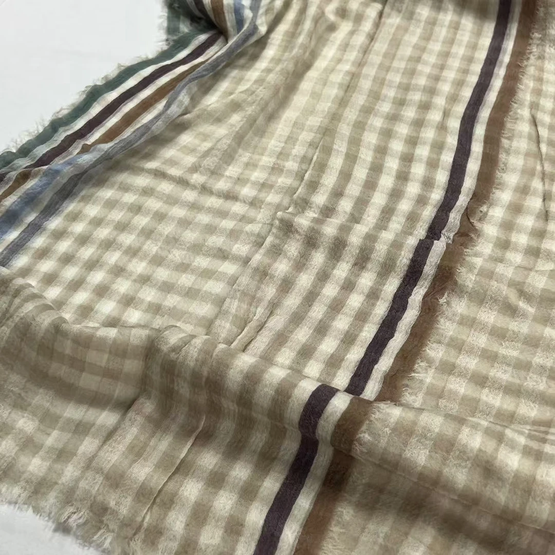 羊毛长巾-卡其方块-90*200cm长巾