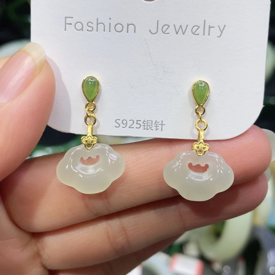 银S925镶嵌和田玉耳饰