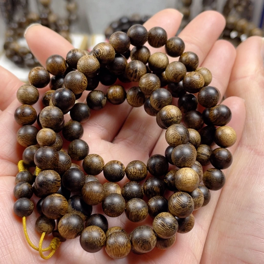 沉香手串越南芽庄白棋玉化老料满瘤疤0.8×108