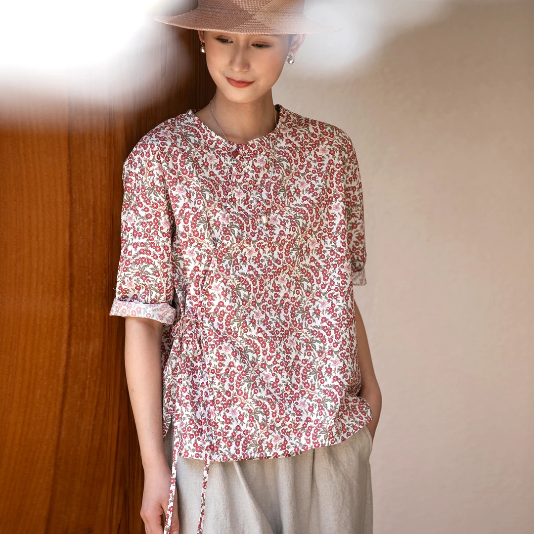 S牧衣游原创 80支新疆棉印花开衫新款轻薄百搭碎花文艺外套 素弦