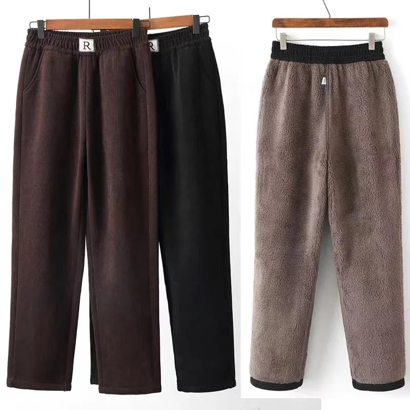 厚款百搭加绒加厚高腰女士裤子大码中老年女裤妈妈筒裤时尚
