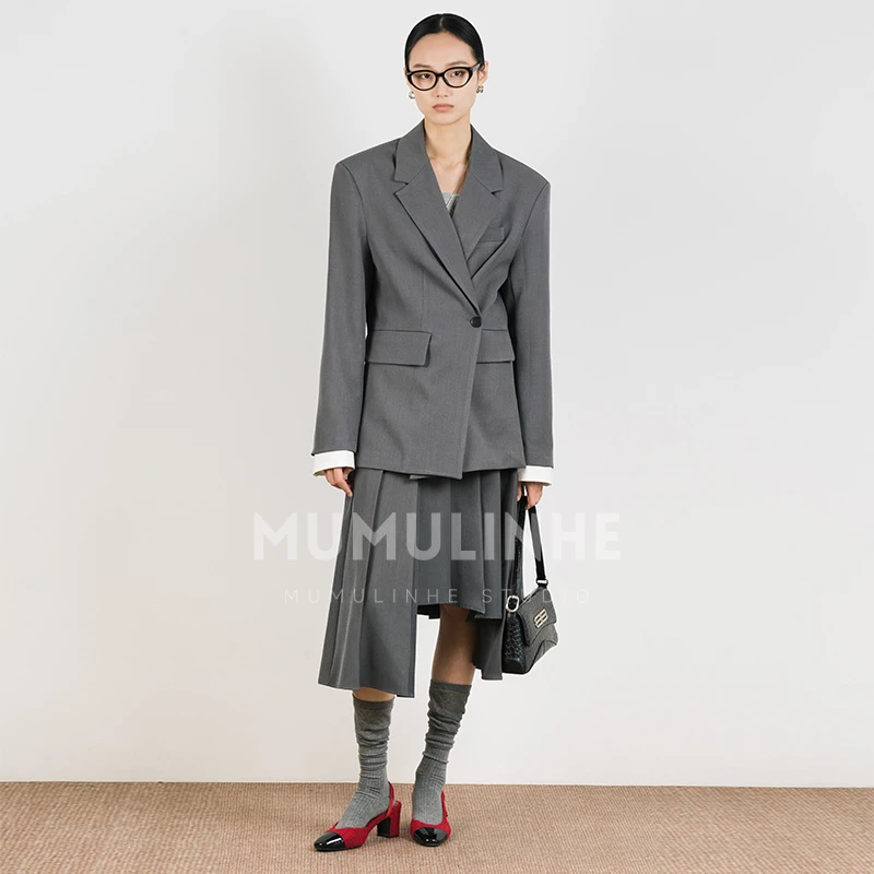 mumulinhe设计感一粒扣西装外套女2025春季新款高级感廓形西装