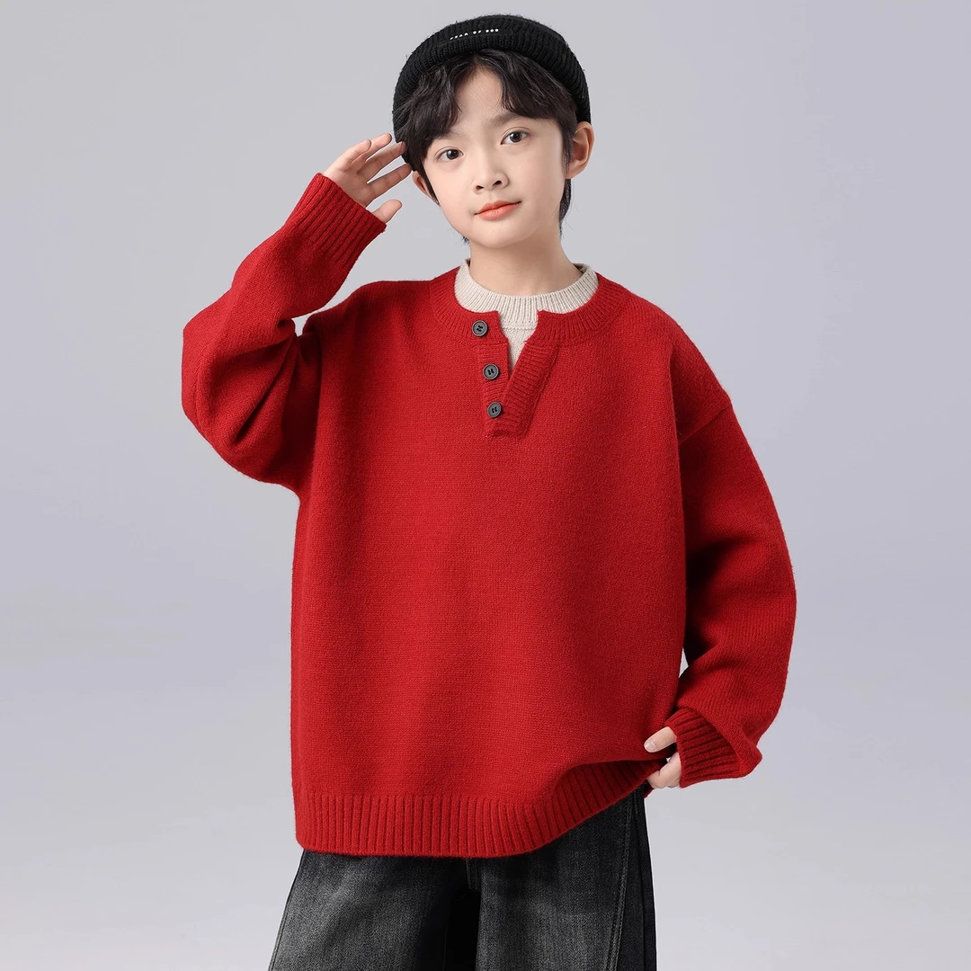 男童冬装假两件毛衣2025新款秋季上衣中大童儿童男孩春秋款痞帅潮