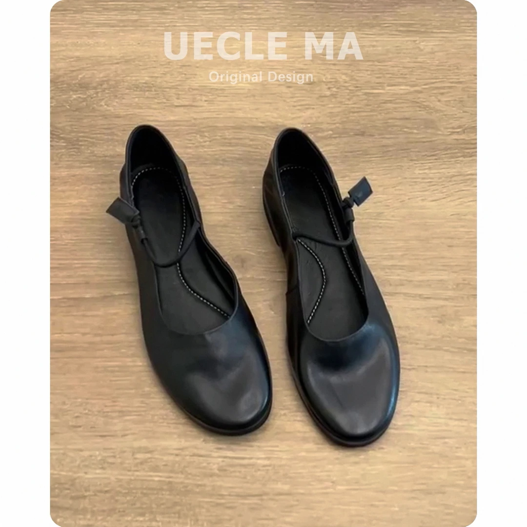 牛皮版~复古小众松紧带芭蕾舞鞋软底舒适玛丽珍平底浅口小单鞋女