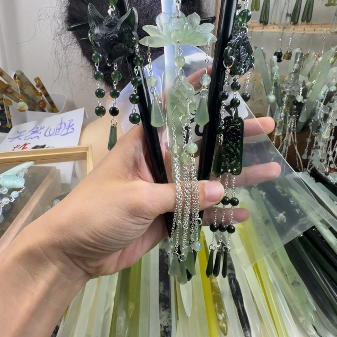 蛇纹石玉合金发饰锦**丶