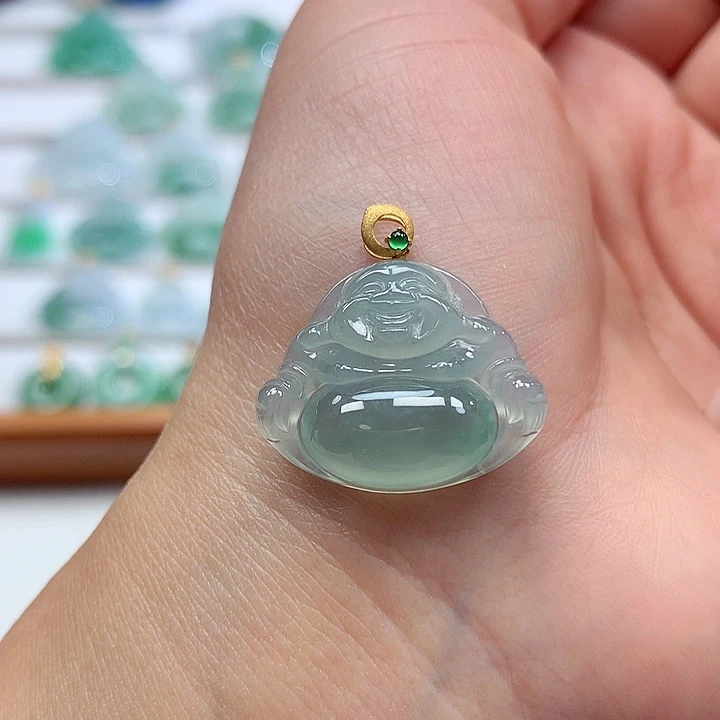 翡翠18K金镶嵌吊坠(赠链)18.9-23.2-6