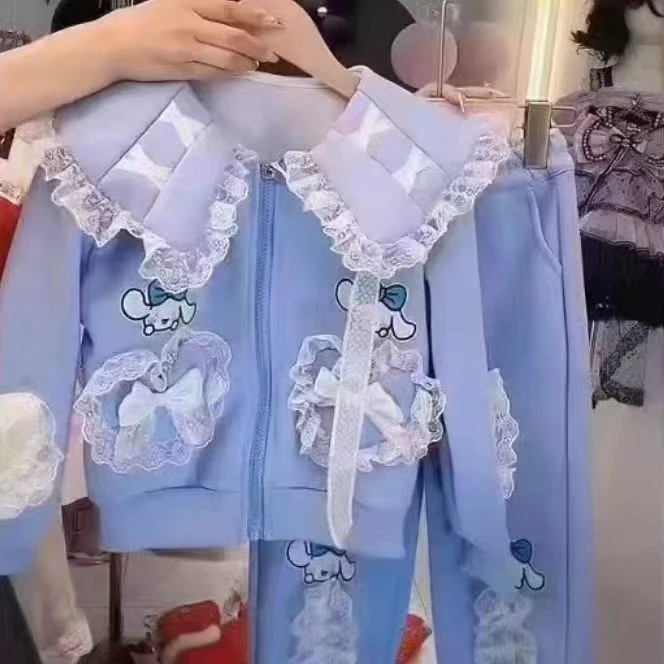 294哈哈家 女童秋冬款高品质洋气甜美韩系可爱卡通休闲套装
