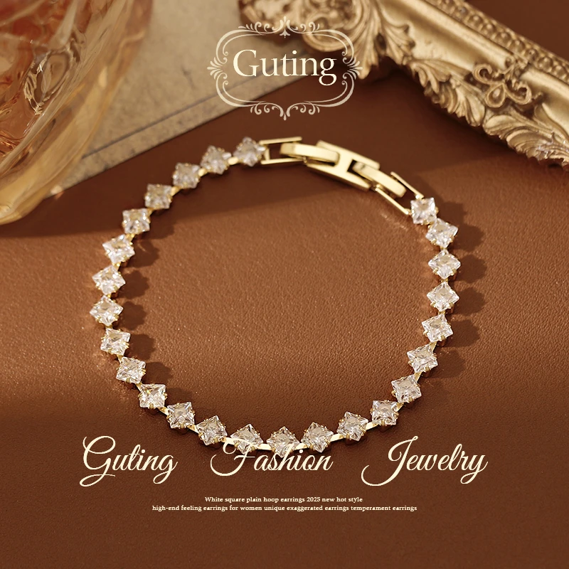 铜合金合成锆石手链 2697几何方形手链女2025新款轻奢小众精致